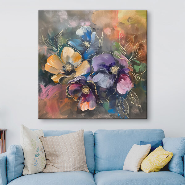 A painting of flowers on a surface A painting of flowers on a surface