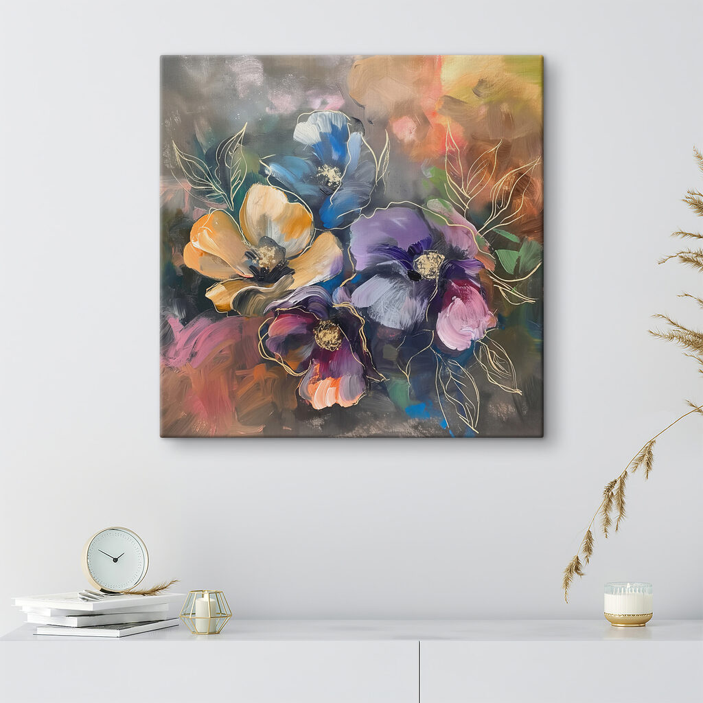 A painting of flowers on a surface A painting of flowers on a surface