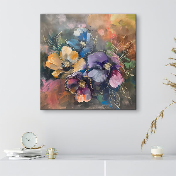 A painting of flowers on a surface A painting of flowers on a surface