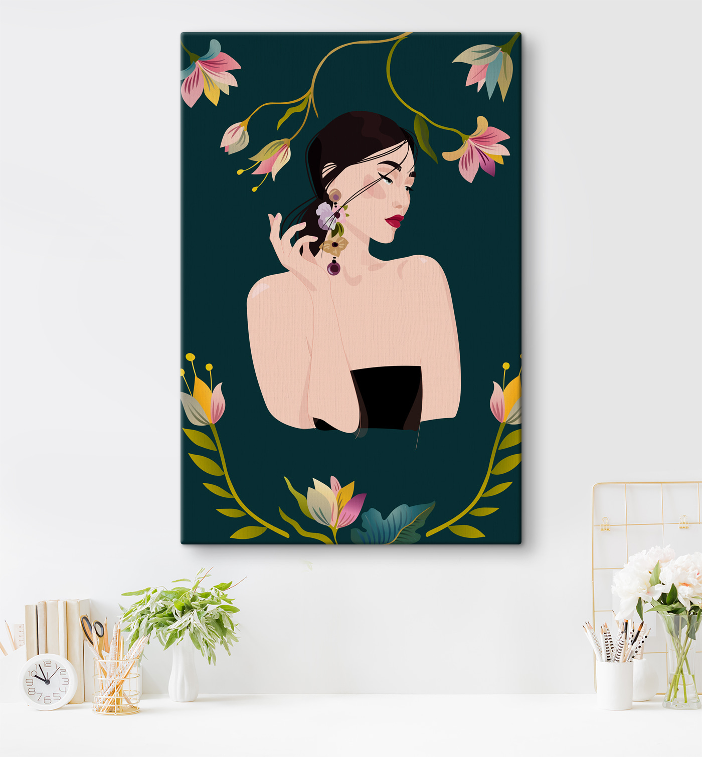 A woman with flowers around her neck