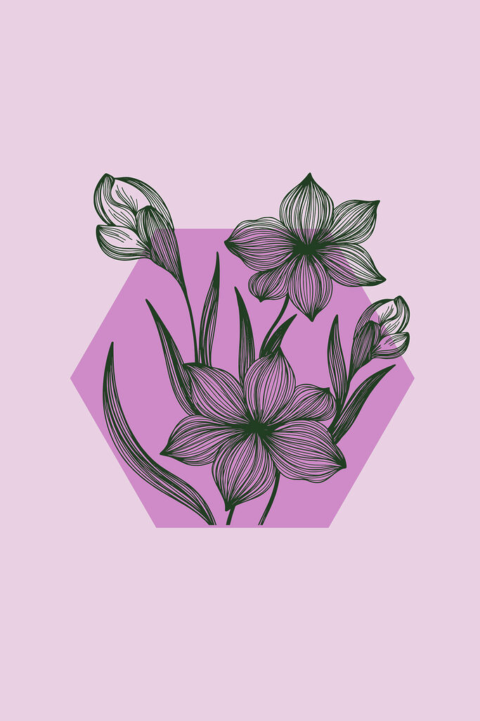 A drawing of flowers on a purple background A drawing of flowers on a purple background