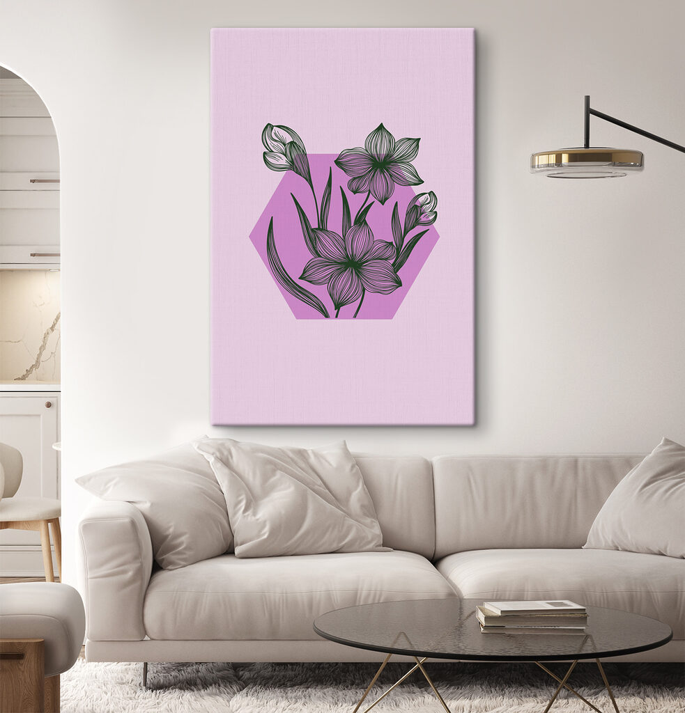 A drawing of flowers on a purple background A drawing of flowers on a purple background