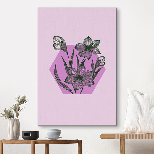 A drawing of flowers on a purple background A drawing of flowers on a purple background