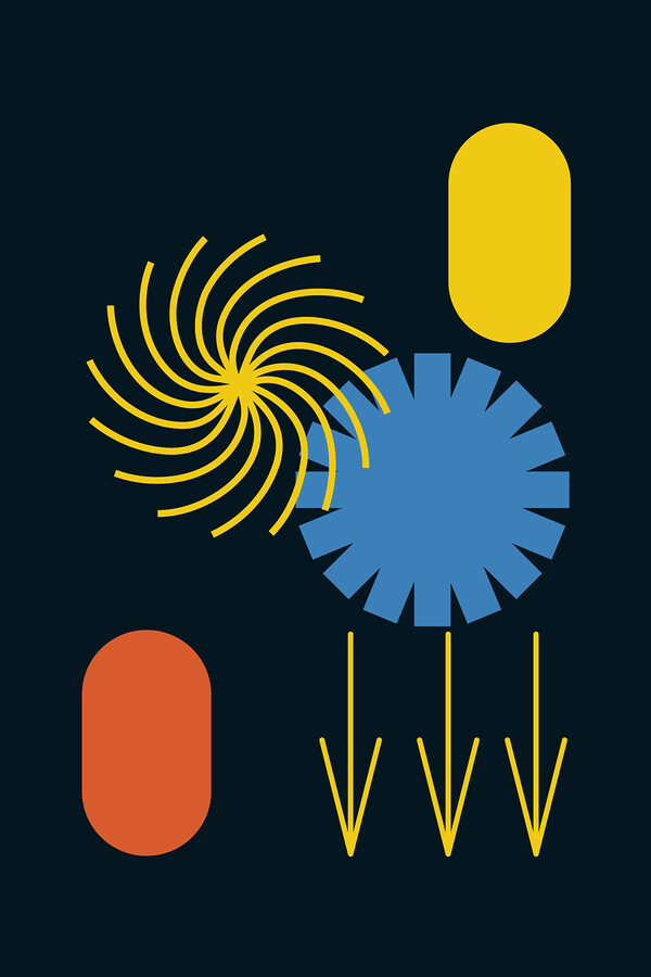 A blue and yellow circular shapes