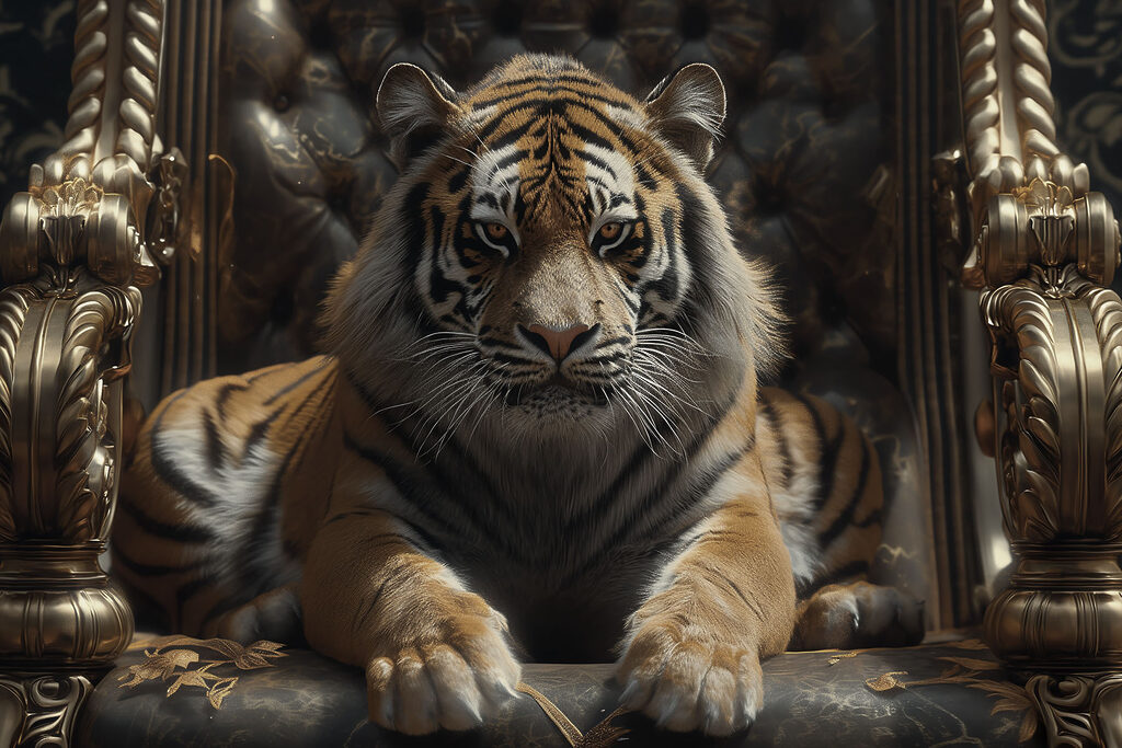 A tiger lying on a chair