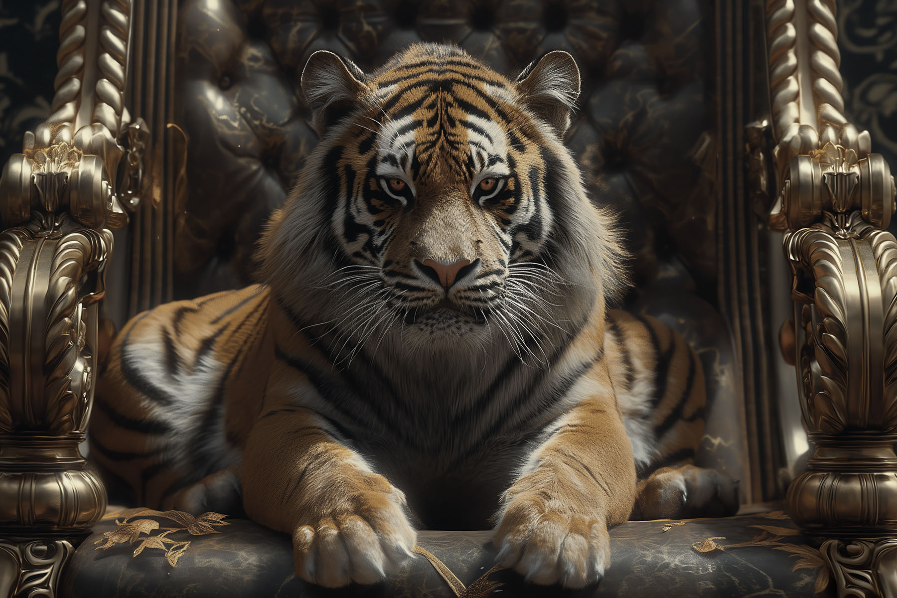A tiger lying on a chair