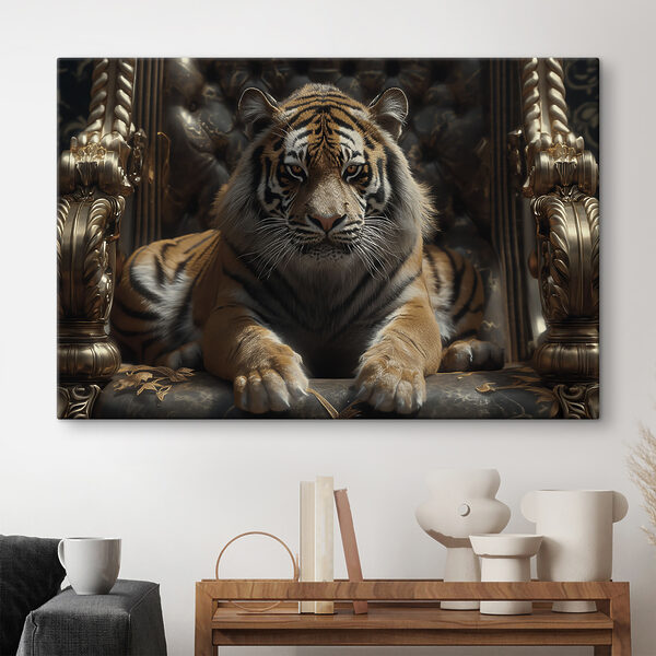 Cuadros Un tigre tumbado en una silla (SKU: s38090) Cuadros Cuadros Un tigre tumbado en una silla (SKU: s38090)