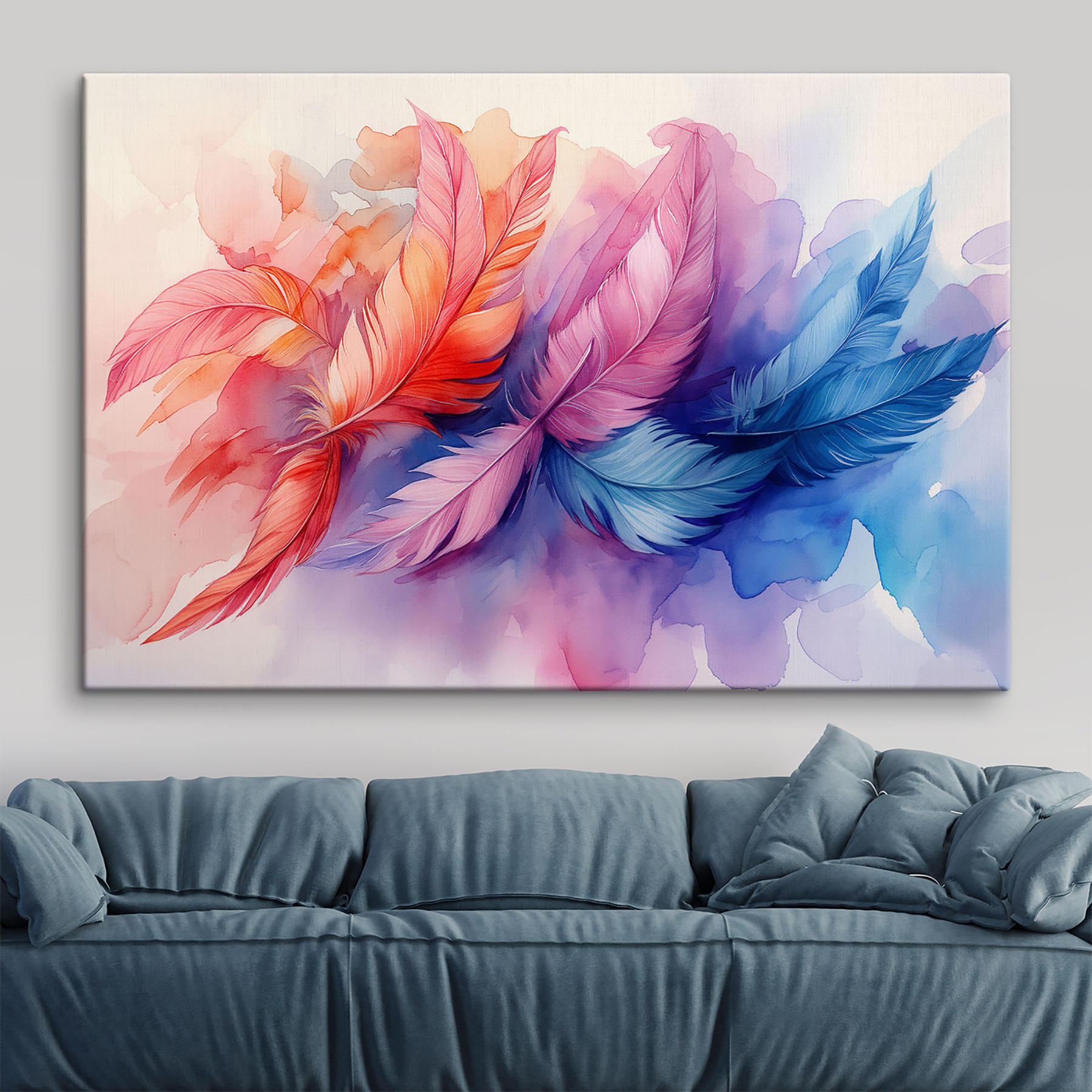 A colorful feathers on a white background