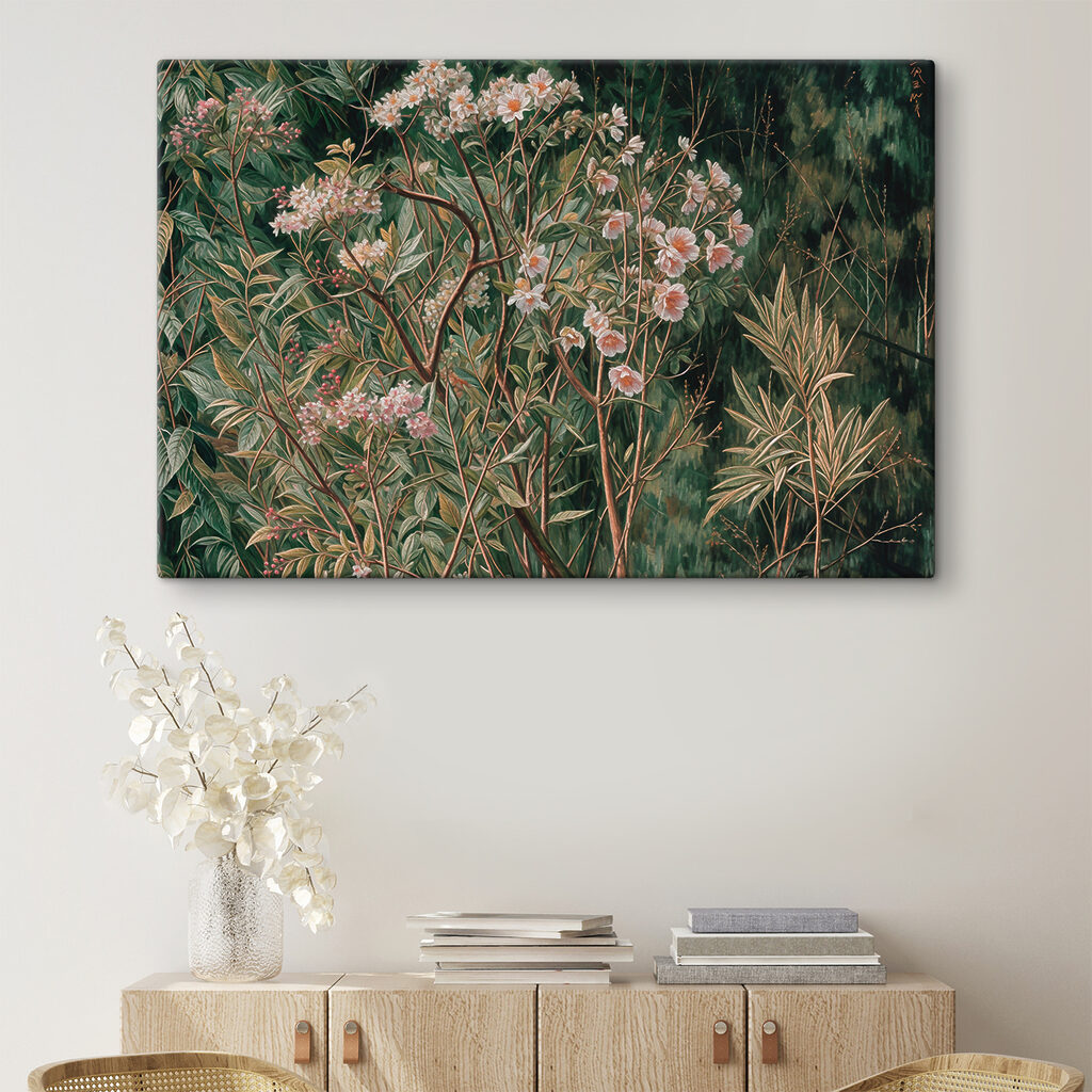 A painting of a bush with flowers