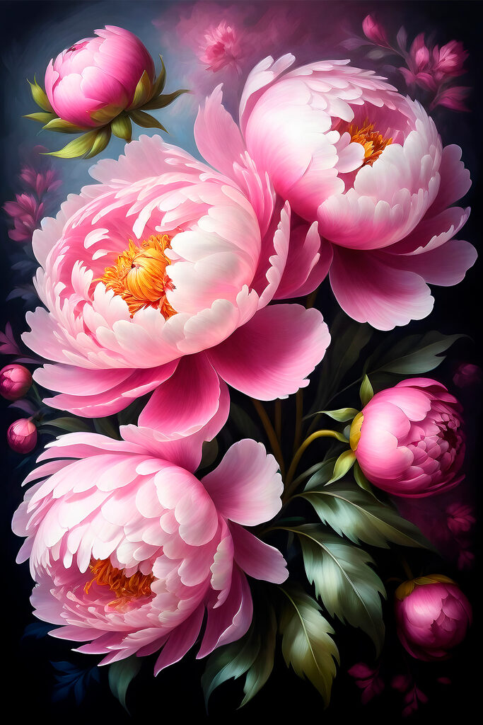 A painting of pink flowers