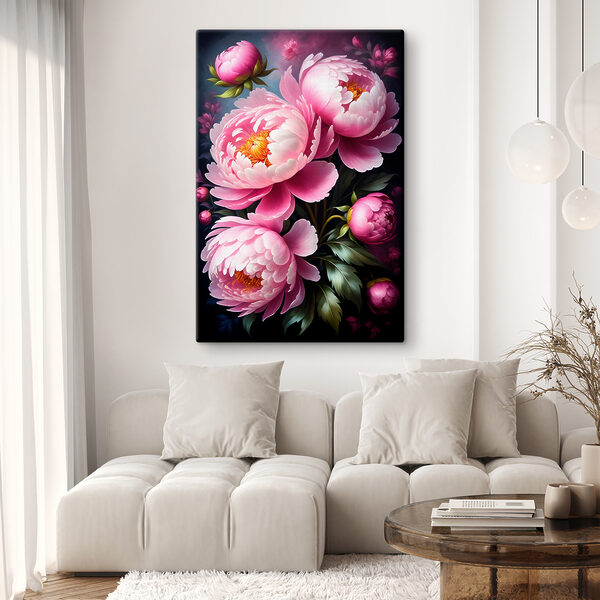 A painting of pink flowers