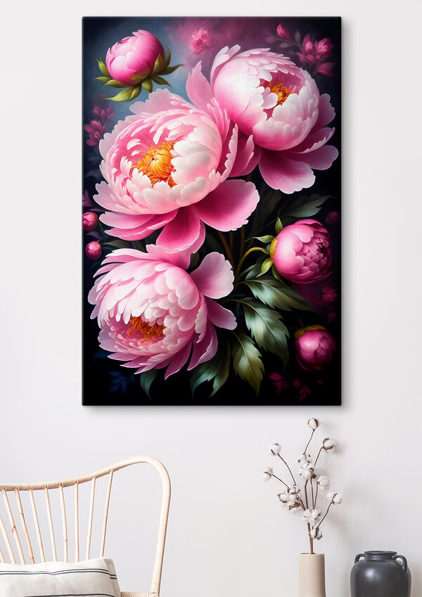 A painting of pink flowers