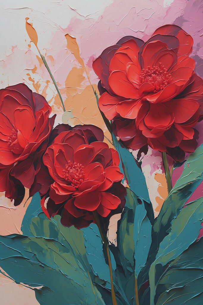 A painting of red flowers A painting of red flowers