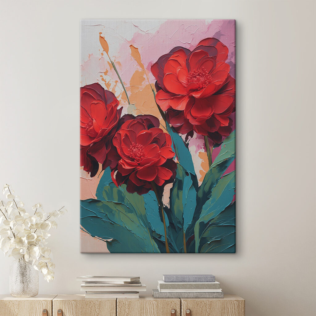 A painting of red flowers A painting of red flowers