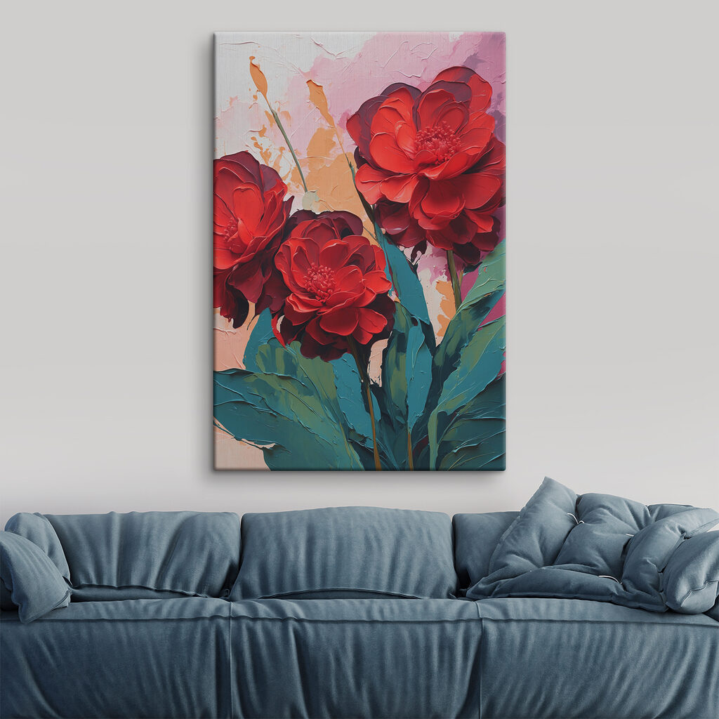 A painting of red flowers A painting of red flowers