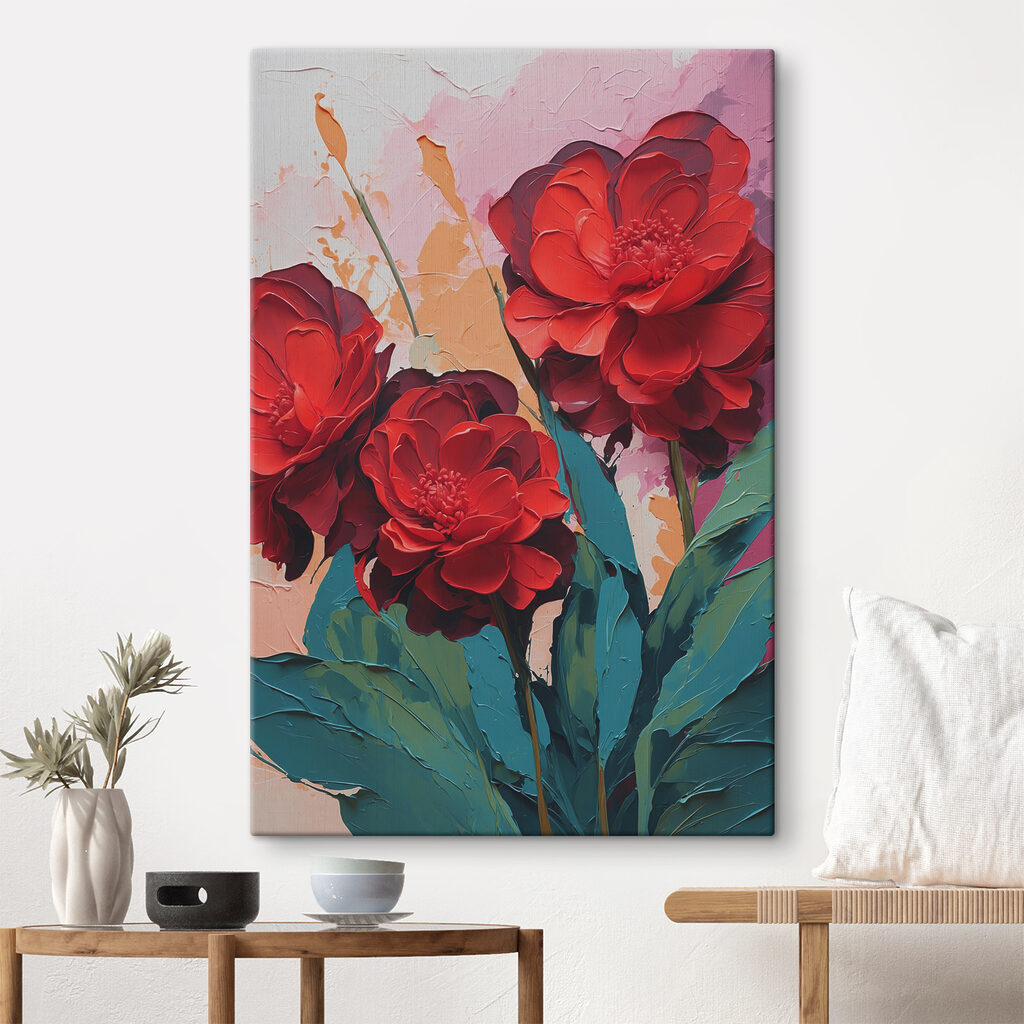 A painting of red flowers A painting of red flowers