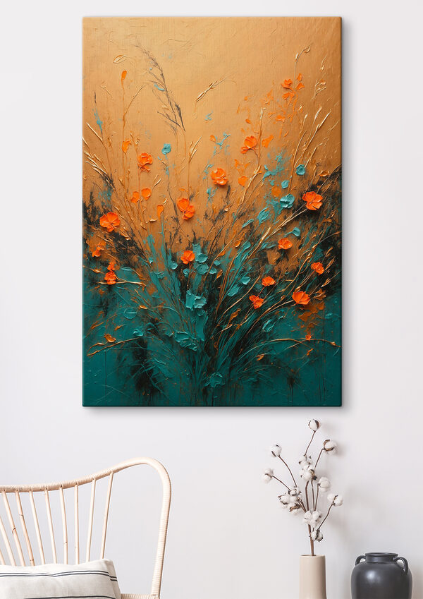 A painting of flowers on a wall A painting of flowers on a wall