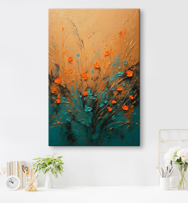 A painting of flowers on a wall A painting of flowers on a wall