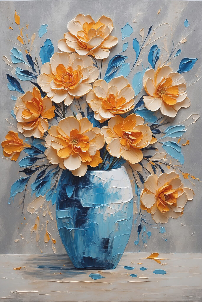 A painting of flowers in a vase A painting of flowers in a vase