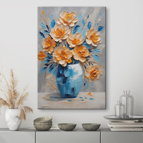 A painting of flowers in a vase A painting of flowers in a vase