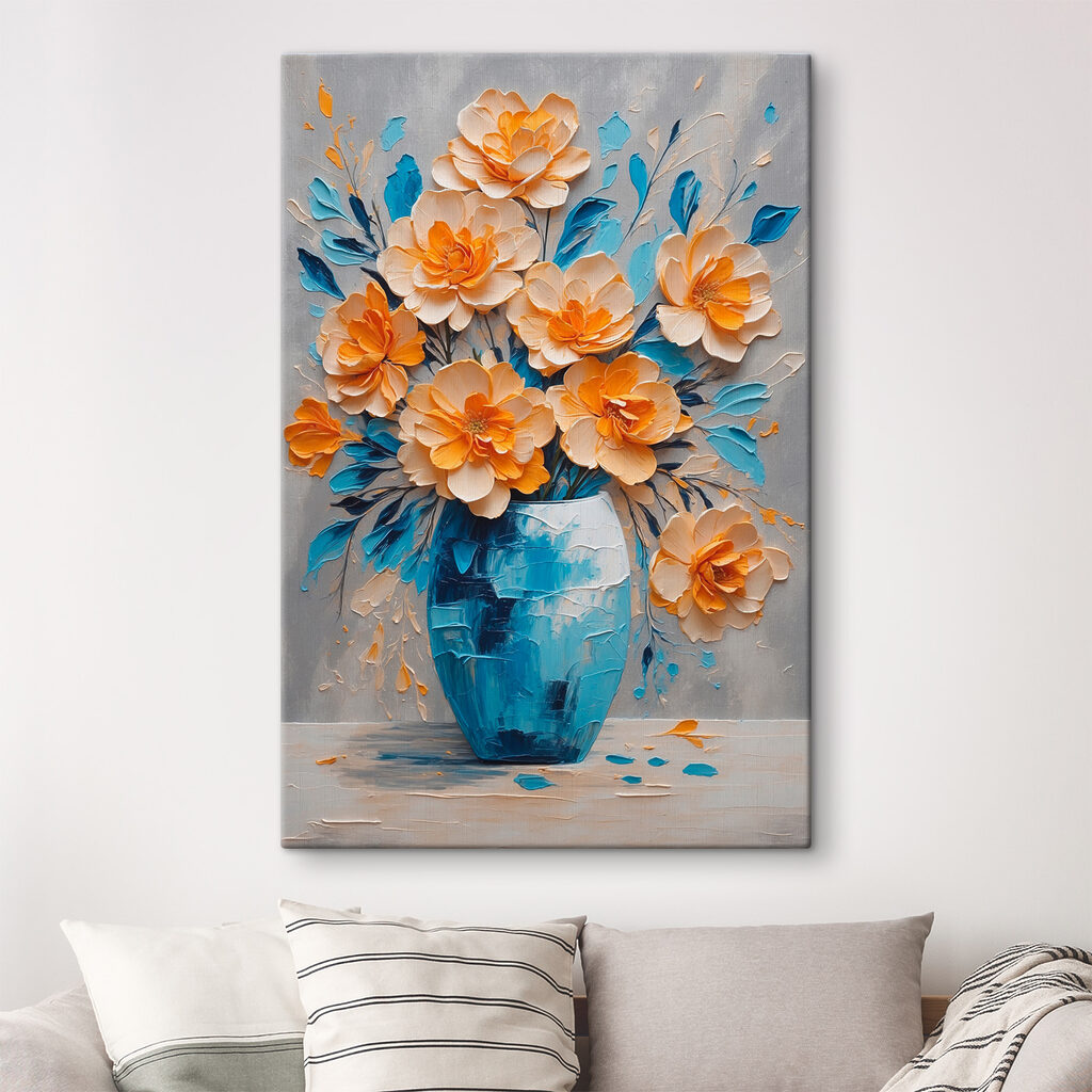 A painting of flowers in a vase A painting of flowers in a vase