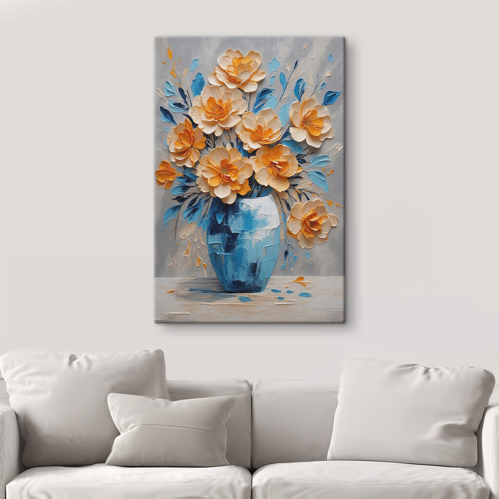 A painting of flowers in a vase A painting of flowers in a vase