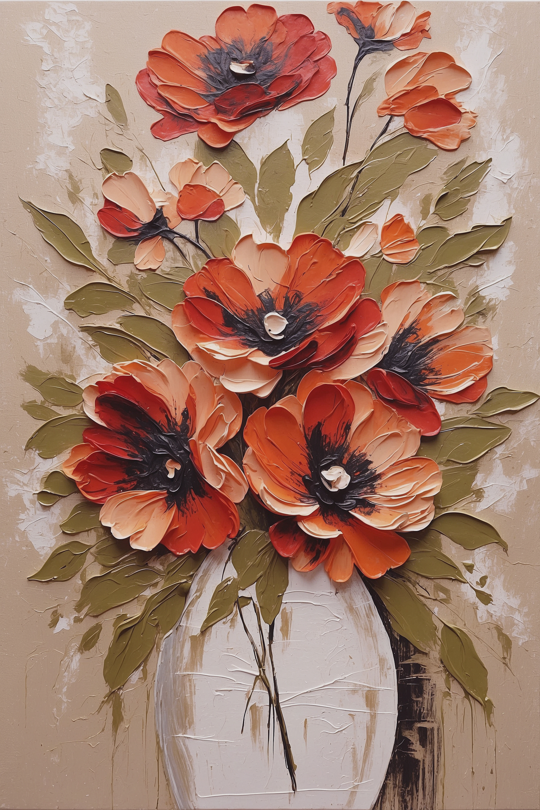 A painting of flowers in a vase A painting of flowers in a vase