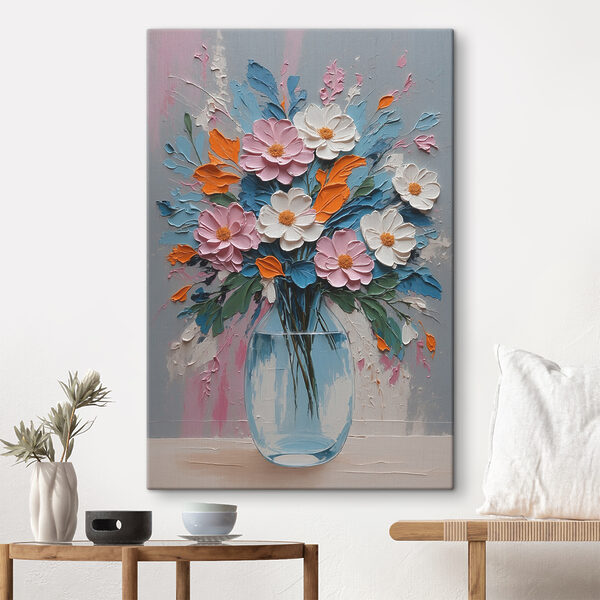 A painting of flowers in a vase A painting of flowers in a vase