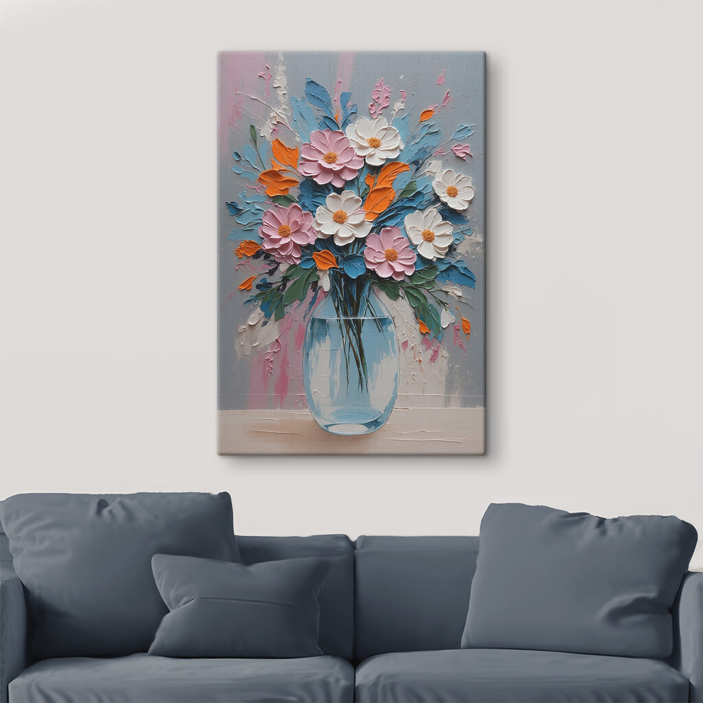 A painting of flowers in a vase A painting of flowers in a vase