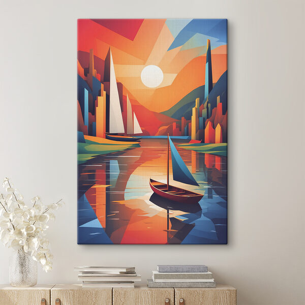 Cuadros Un cuadro de barcos en un río