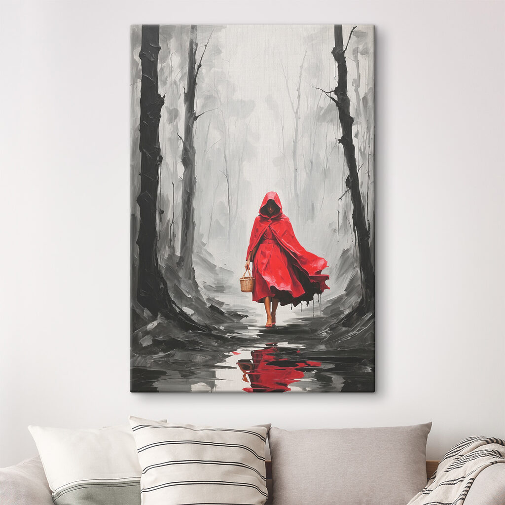 A woman in a red cloak walking in a forest A woman in a red cloak walking in a forest