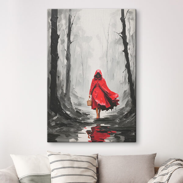 A woman in a red cloak walking in a forest A woman in a red cloak walking in a forest