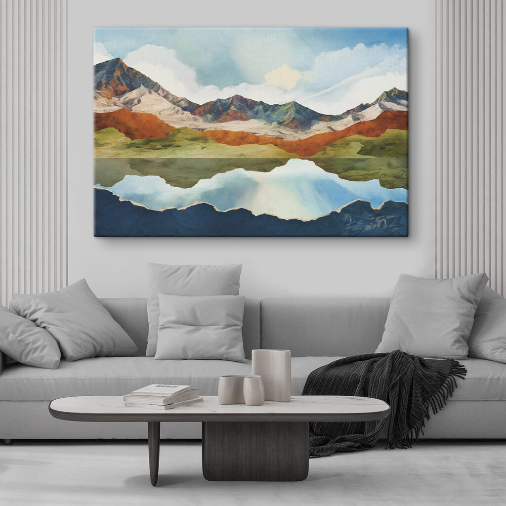 A water reflection of mountains and sky A water reflection of mountains and sky