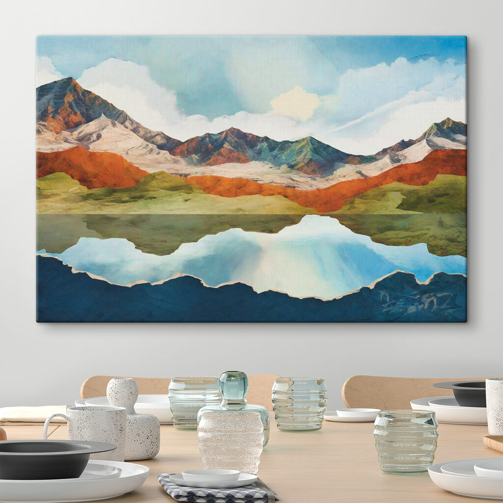 A water reflection of mountains and sky A water reflection of mountains and sky