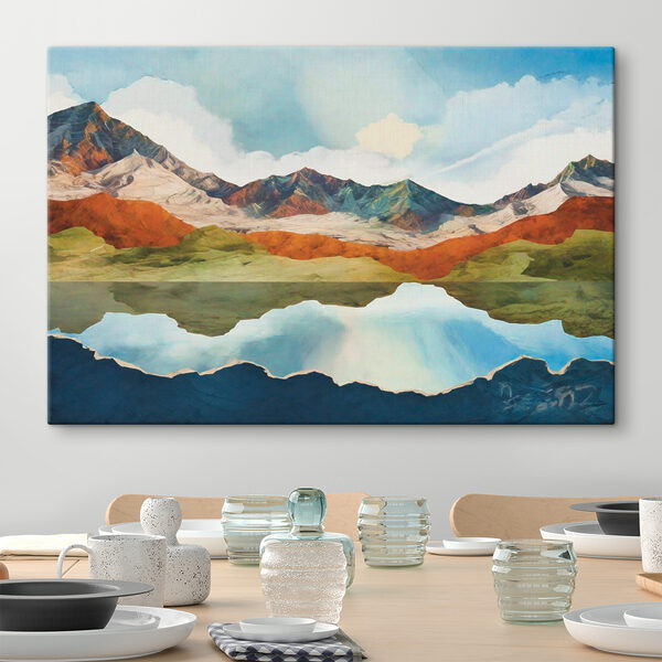 A water reflection of mountains and sky A water reflection of mountains and sky