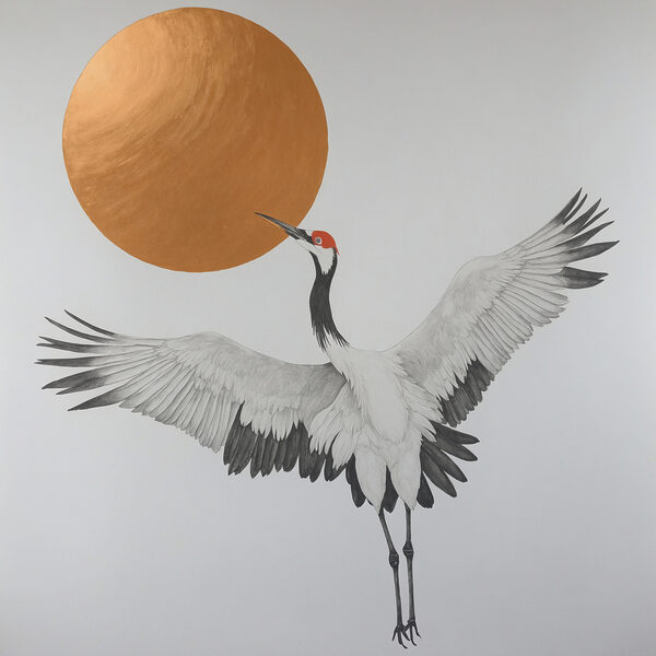 Crane dances under radiant sun