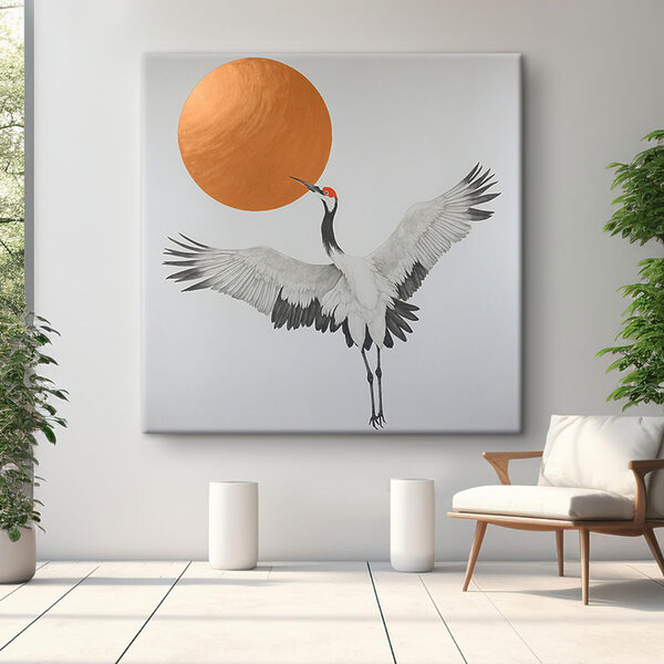 Cuadros La grulla baila bajo un sol radiante (SKU: s38195) Cuadros Cuadros La grulla baila bajo un sol radiante (SKU: s38195)