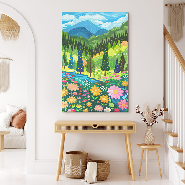Cuadros Una ilustración de un paisaje con árboles y flores (SKU: s38140) Cuadros Cuadros Una ilustración de un paisaje con árboles y flores (SKU: s38140)