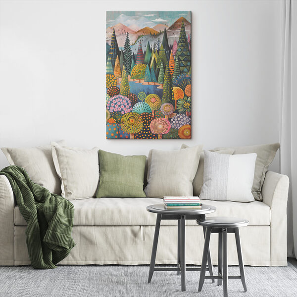 A painting of trees and a river A painting of trees and a river