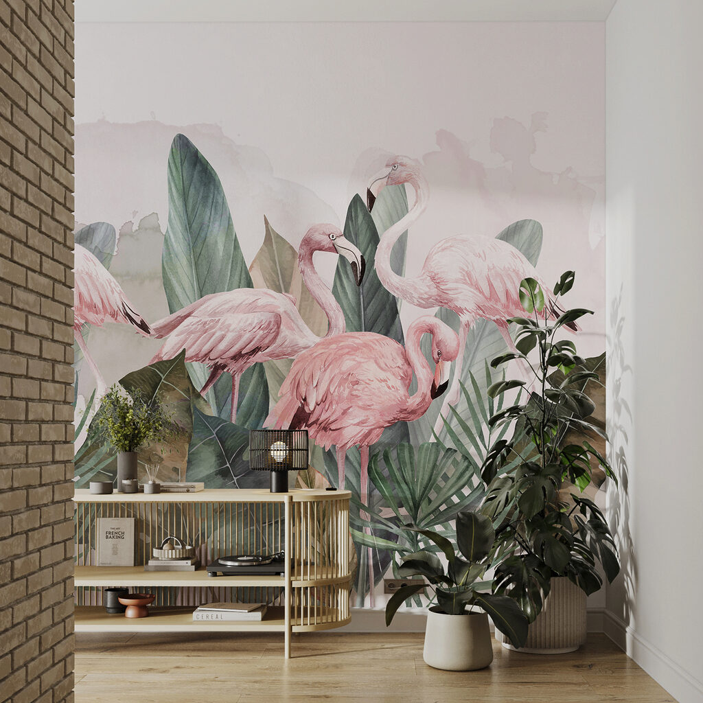 w00505v1pih23ms 1024x1024 - Un grupo de flamencos rosas y hojas - tegory