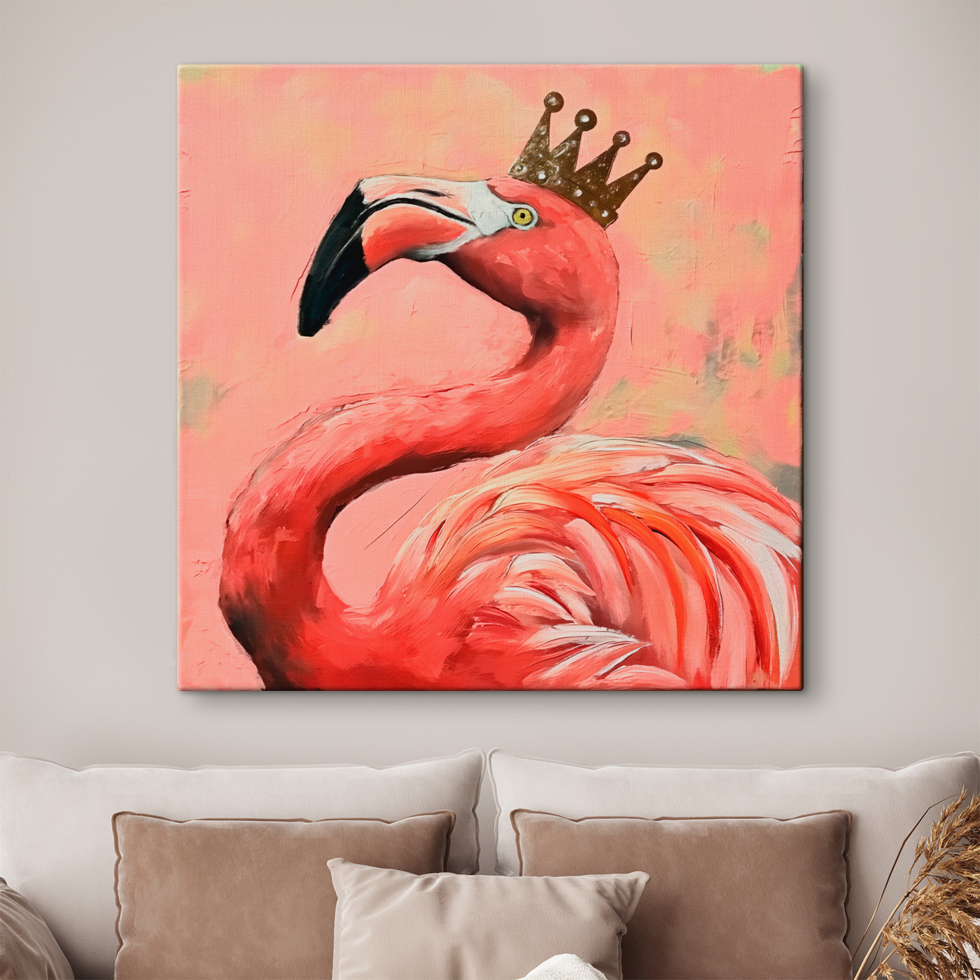 Un cuadro de un flamenco con una corona s38289pig1m - Un cuadro de un flamenco con una corona - tegory