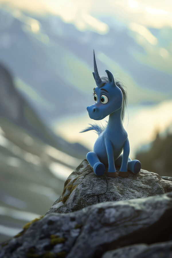 Una ilustración de un unicornio azul sentado sobre una roca s38274p 600x900 - Una ilustración de un unicornio azul sentado sobre una roca - tegory