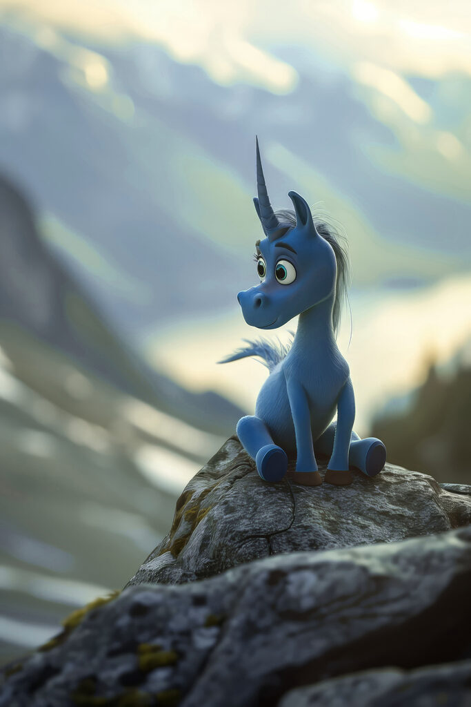 Una ilustración de un unicornio azul sentado sobre una roca s38274p 683x1024 - Una ilustración de un unicornio azul sentado sobre una roca - tegory