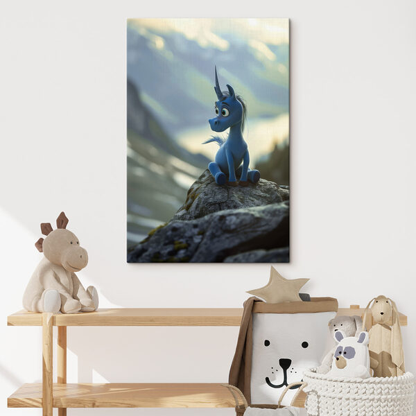 Cuadros Cuadros Una ilustración de un unicornio azul sentado sobre una roca (SKU: s38274)