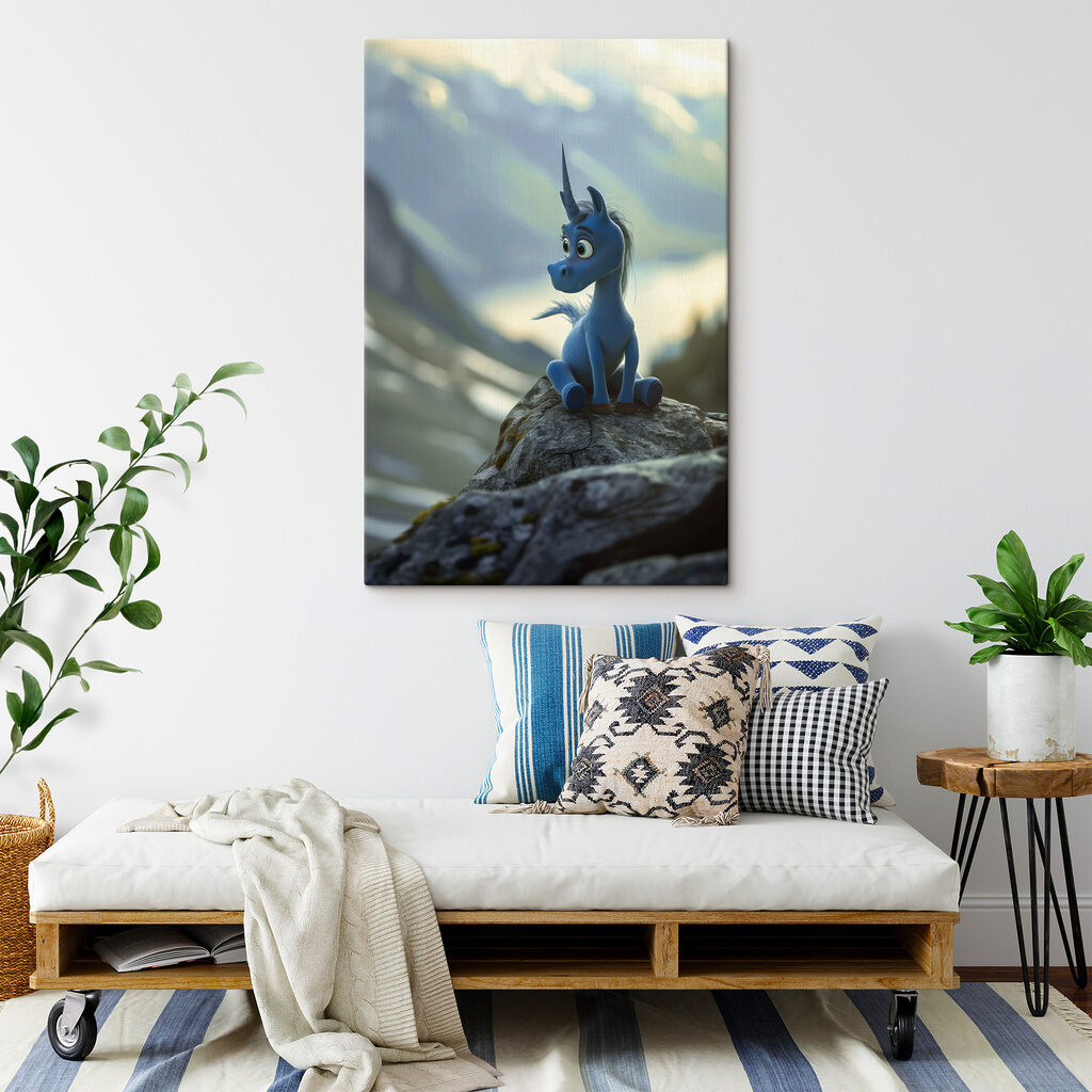Una ilustración de un unicornio azul sentado sobre una roca s38274pig310 1024x1024 - Una ilustración de un unicornio azul sentado sobre una roca - tegory