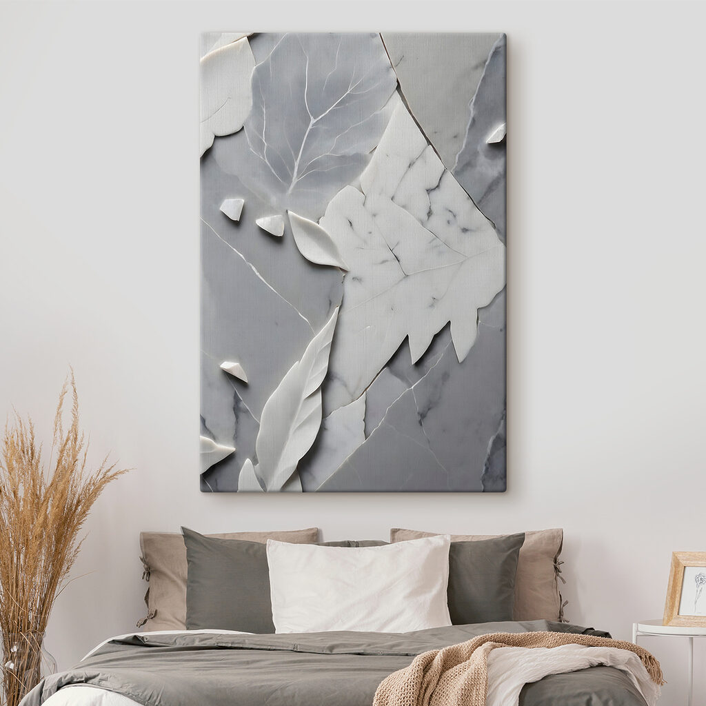 s38272pib155m 1024x1024 - Una superficie de mármol blanco y gris con hojas - tegory