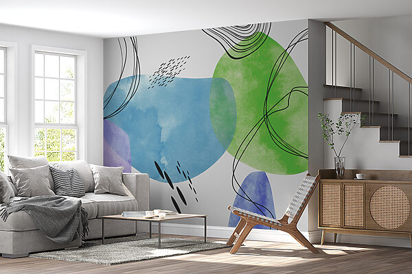 Fotomurales Fotomurales Un arte colorido con líneas y puntos negros (SKU: w00584)