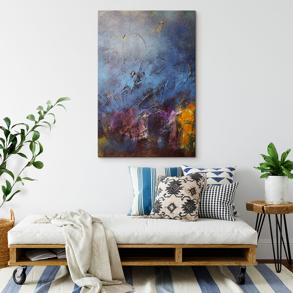 A close up of a painting