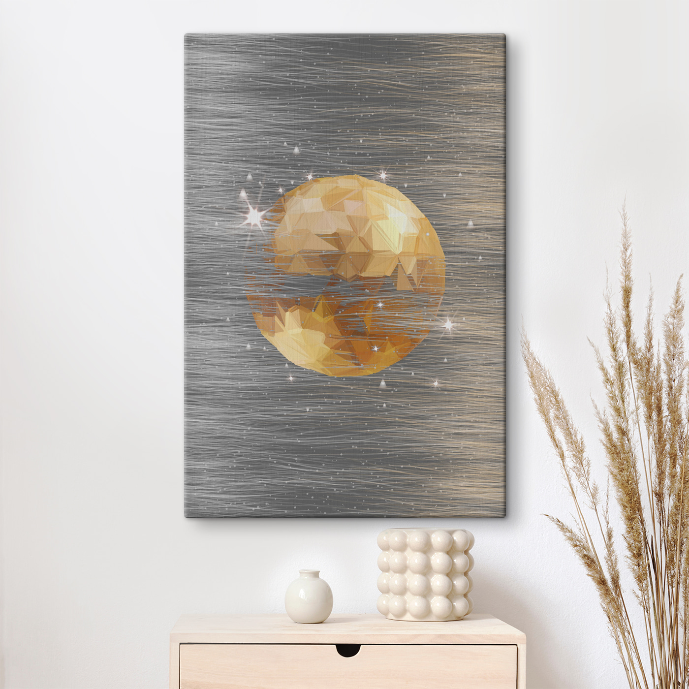 Shimmering orb amidst silvery streaks