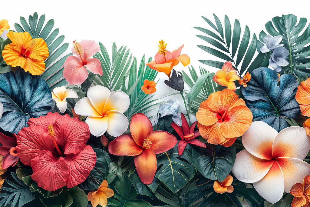 A group of flowers and leaves A group of flowers and leaves